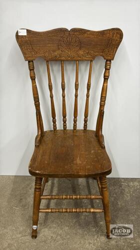 WOODEN PRESS BACK CHAIR