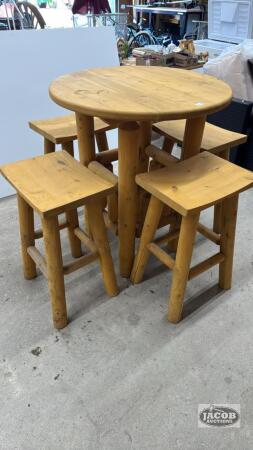 WOODEN PATIO SET WITH TABLE AND (4) STOOLS