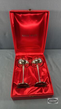 (2) SILVER PLATE WINE GLASSES IN BOX