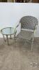PATIO CHAIR AND MATCHING 20IN WIDE GLASS TOP TABLE
