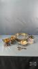 10IN ANCHOR GLASS PIE PLATE IN SILVER PLATE STAND