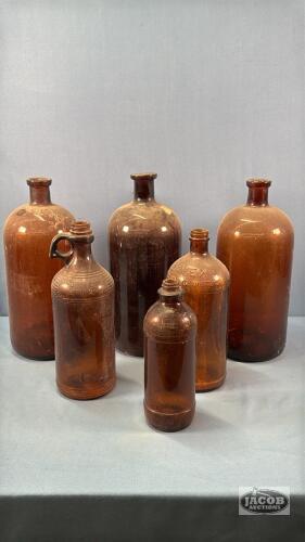 (6) AMBER BOTTLES