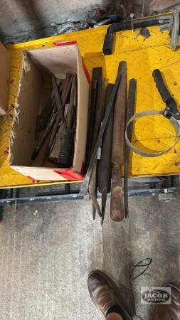 LOT OF FILES, CHISELS AND FILTER WRENCH