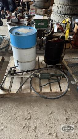 LOT OF GEAR OIL AND HAND PUMPS