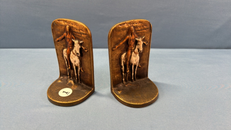 2 Indigenous Rider on Horse Metal Book Ends