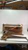 WOODEN CARRY-ALL WITH QUANTITY OF HAND TOOLS