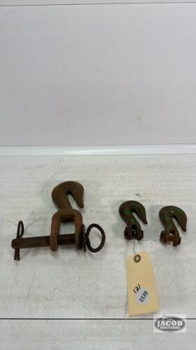 (2) 5/16 CHAIN HOOKS AND (1) 7IN LONG HOOK WITH PIN