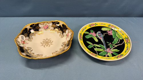 Limoges 9in Bowl and 8in Plate with Parrot Décor