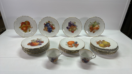 19 -7.5in Bavaria Fruit Plates and 2 Cups