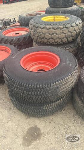 Pair of 355/80-20 tires on Kubota 6 bolt wheels
