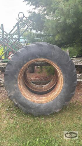 Pair of 18.4 34 tires on double bevel rims