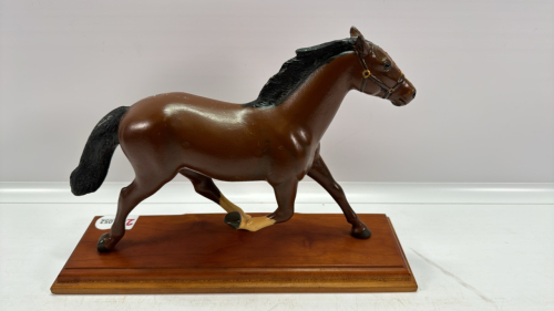 Metal Horse Figurine on 13in Long Plaque