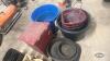 Pile of feed/water buckets and storage box - 3