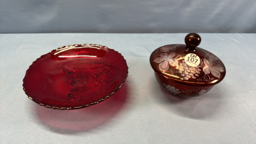 2 Ruby Red Glass Bowls -See Notes