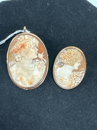 Carved Shell Cameo Brooch & Pendant Set