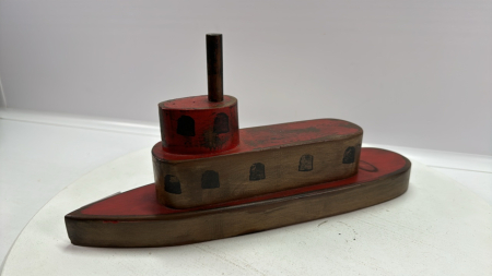 Homemade Wooden Tug Boat -13in Long