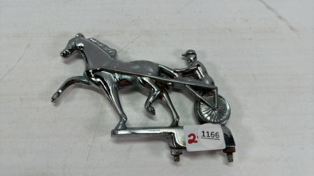 Chrome Horse and Sulky Hood Ornament