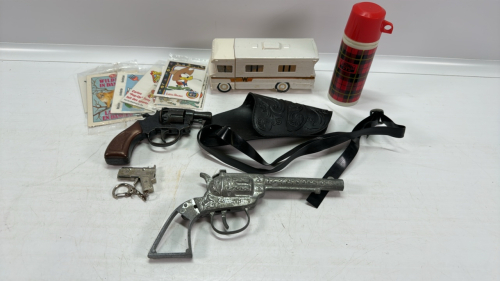 2 Toy Guns, Avon Winnebago & Thermos -See Notes