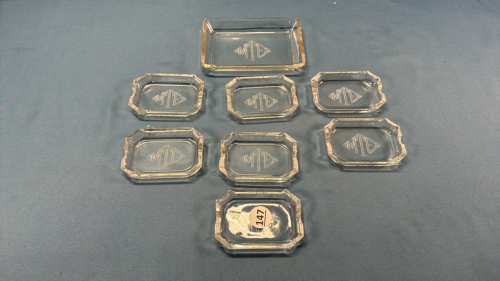 7 Cut Glass Ash Trays Stamped MTE