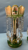 2 Enamelled Green Overlay Glass Lustres w/ Prisms - 2