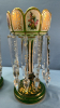 2 Enamelled Green Overlay Glass Lustres w/ Prisms - 3