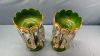 2 Enamelled Green Overlay Glass Lustres w/ Prisms - 4