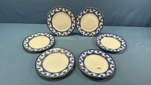 6 Blue and White Dessert Plates -See Notes