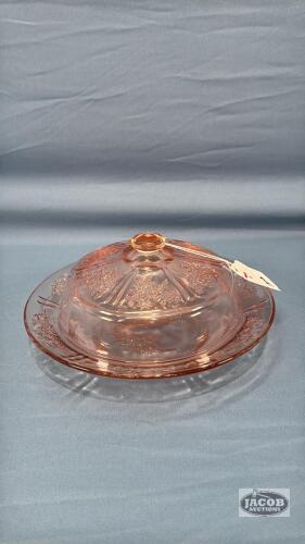 8IN SHARON PINK DEPRESSION BUTTER DISH WITH LID