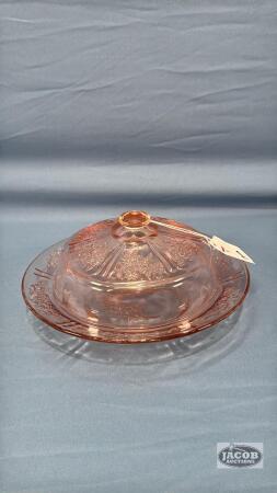 8IN SHARON PINK DEPRESSION BUTTER DISH WITH LID
