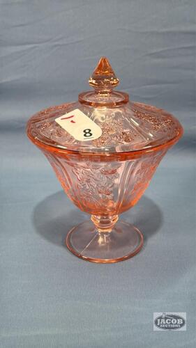 SHARON PINK DEPRESSION CANDY DISH WITH LID