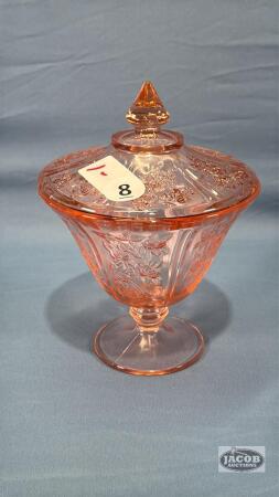 SHARON PINK DEPRESSION CANDY DISH WITH LID