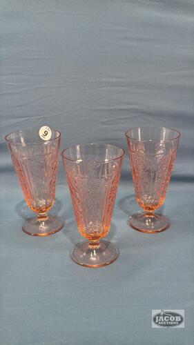 (3) SHARON PINK DEPRESSION FOOTED ICED TEA TUMBLER