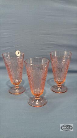(3) SHARON PINK DEPRESSION FOOTED ICED TEA TUMBLER