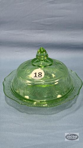 PATRICAN SPOKE GREEN DEPRESSION BUTTER DISH