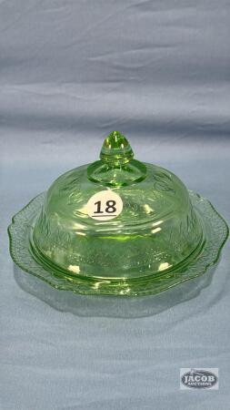 PATRICAN SPOKE GREEN DEPRESSION BUTTER DISH