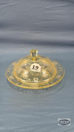 FLORENTINE YELLOW DEPRESSION BUTTER DISH WITH LID