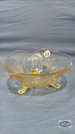 FOOTED YELLOW DEPRESSION LANCASTER 8IN GLASS BOWL
