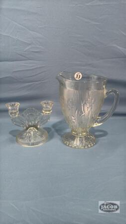 9IN IRIS PATTERN PITCHER AND CANDLE HOLDER