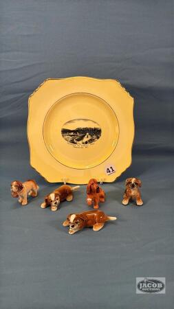 (5) 3IN DOG FIGURINES & 9IN ROYAL WINTON PLATE