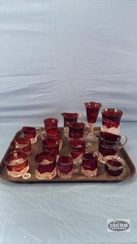 (16) RUBY GLASS SOUVENIOR LOT