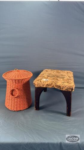 UPHOLESTERED FOOT STOOL & 10IN SEWING CONTAINER