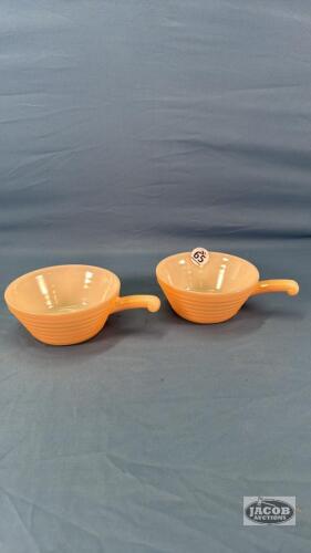 (2) FIRE KING BEEHIVE HANDLED SOUP BOWLS
