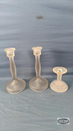 (3) FROSTED GLASS CANDLE HOLDERS
