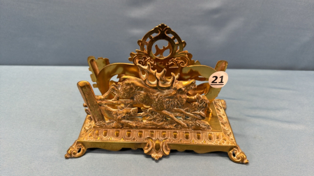 Brass Plated Letter Holder -Deer and Wolf Motif