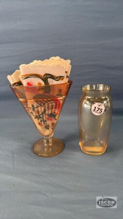 (2) ORANGE TINGED VASES