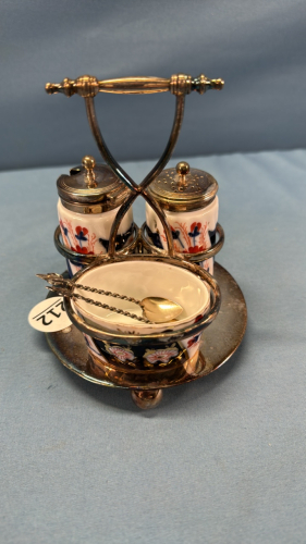Silver Plate and Porcelain Condiment Set