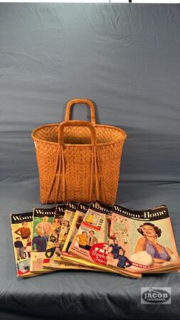WOVEN LADIES PURSE INCLUDING (7) 1950'S MAGAZINES