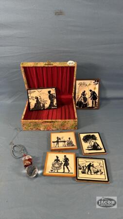 (6) SMALL SILHOUETTE PICTURES IN DRESSOR BOX