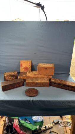 (6) BURNT WOOD D&Eacute;COR BOXES