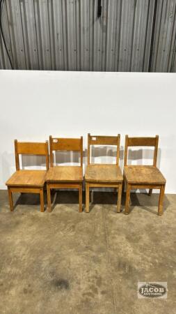 (4) CHILDS WOODEN CHAIRS IN NEED OF RE-FINISHING